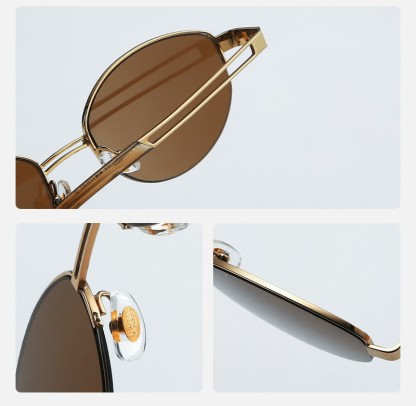 Spykay™ SG60778 Retro Fashion Oval Frame Hollow-out Temples Semi-Rimless Sunglasses with Nylon Lenses