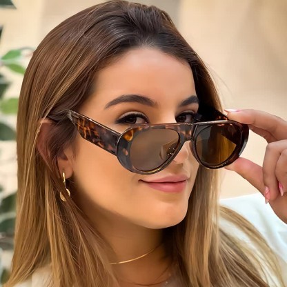 Spykay™ SG60671 Oval Frame Wide Temples Vintage Aviator Sunglasses - Leopard Print/Brown - image 24