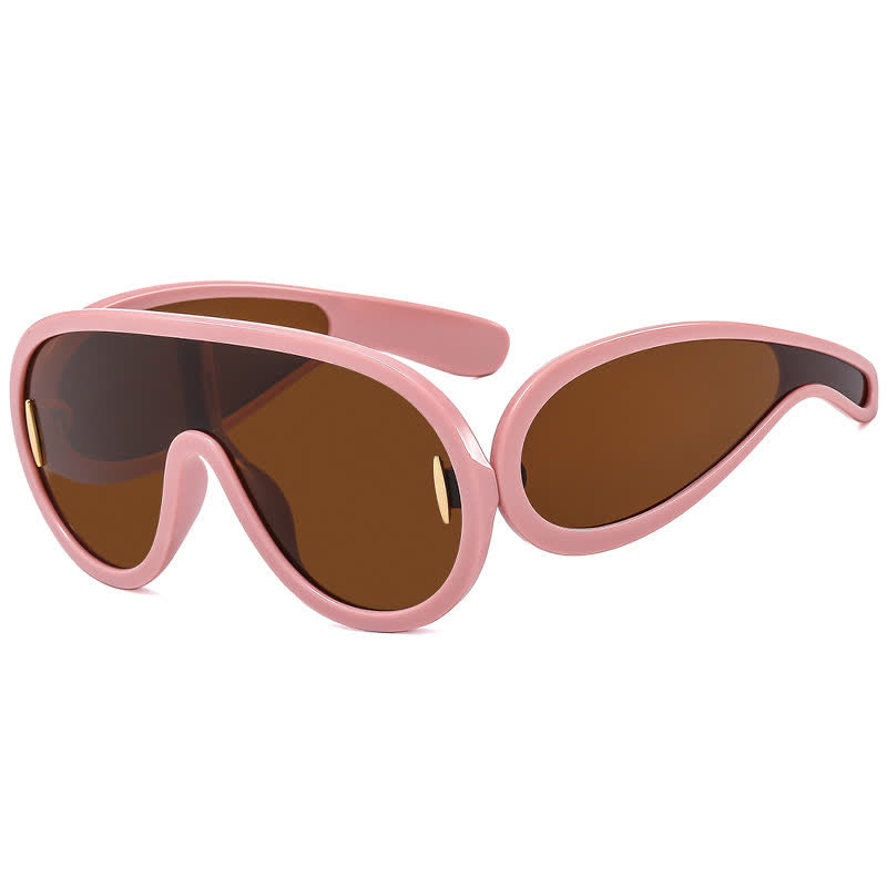 Spykay™ SG61002 Steampunk One-piece Frame Oversized Mirrored Sunglasses - Pink/Brown - image 31