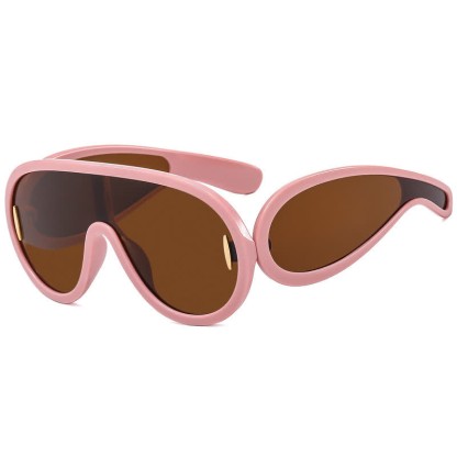 Spykay™ SG61002 Steampunk One-piece Frame Oversized Mirrored Sunglasses - Pink/Brown - image 31