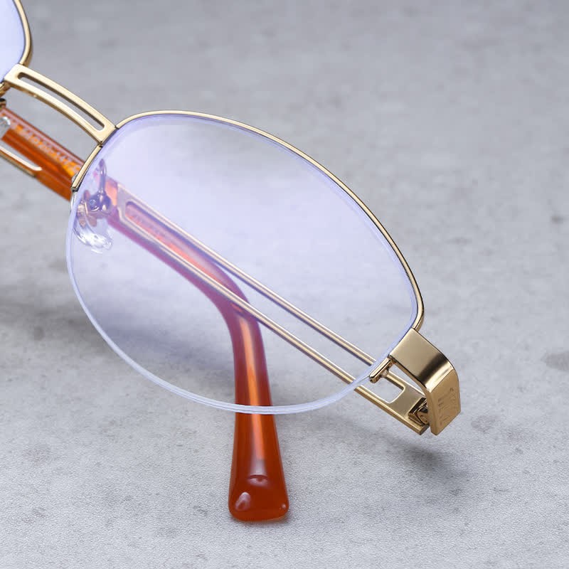 Spykay™ EG26704 Oval Titanium Frame Hollow-out Temples Anti-blue Light Fashion Glasses