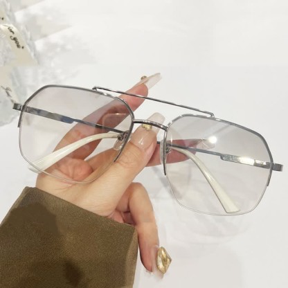 Spykay™ SG61052 Trendy Retro Semi-Rimless Double Bridges Aviator Sunglasses - Silver/Silver - image 13