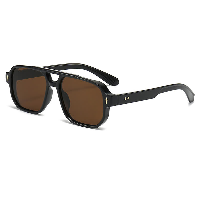 Spykay™ SG61003 Square Frame Double Bridges Vintage Arrow Sunglasses - Black/Brown - image 12
