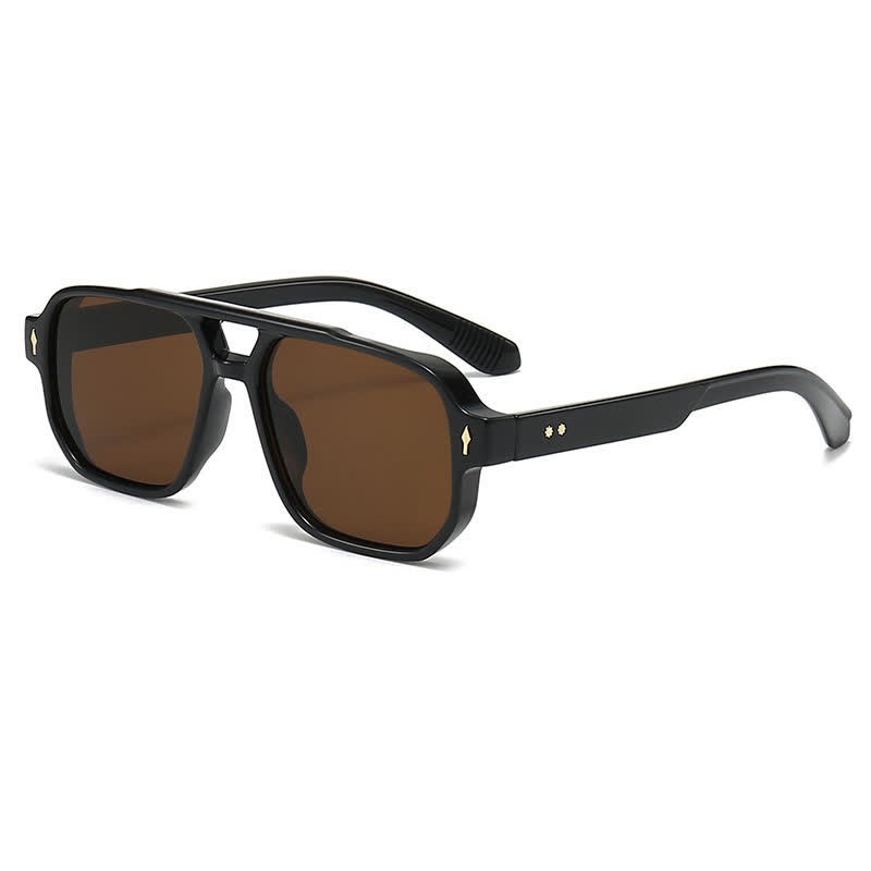Spykay™ SG61003 Square Frame Double Bridges Vintage Arrow Sunglasses - Black/Brown - image 12