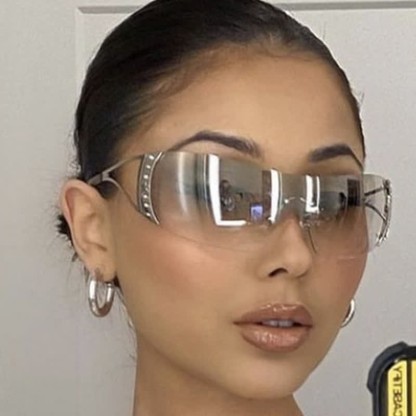 Spykay™ SG60852 Y2K Vintage Rhinestone Decor One-piece Rimless Hipster Sunglasses
