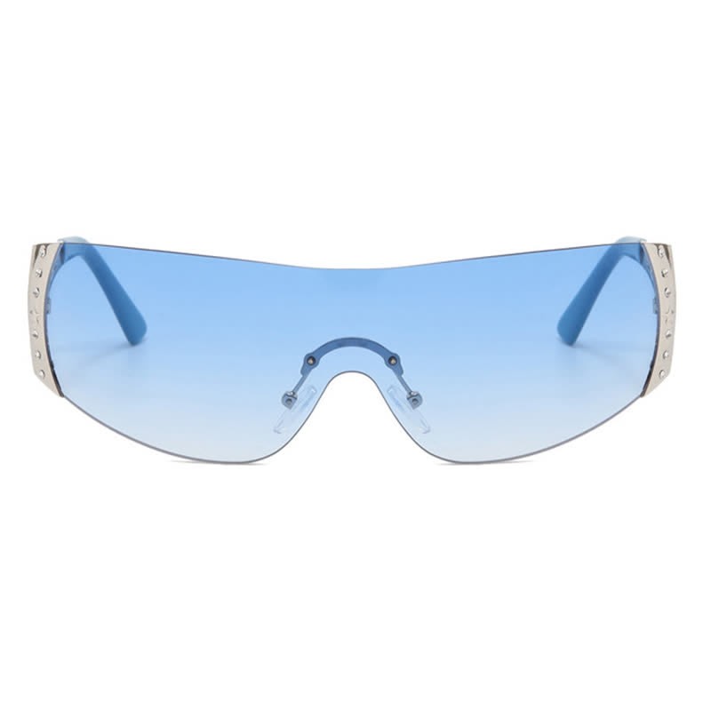Spykay™ SG60852 Y2K Vintage Rhinestone Decor One-piece Rimless Hipster Sunglasses
