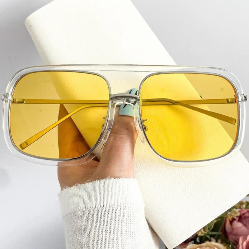 Spykay™ SG60732 Tortoise Pattern Flat Top Square Frame Double Bridges Sunglasses - Transparent/Yellow - image 11