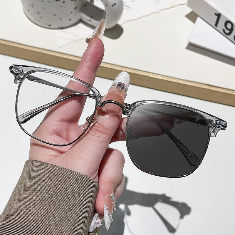 Spykay™ SG60994 Unisex Retro Square Frame Anti-blue Light Browline Photochromic Sunglasses - Grey - image 9