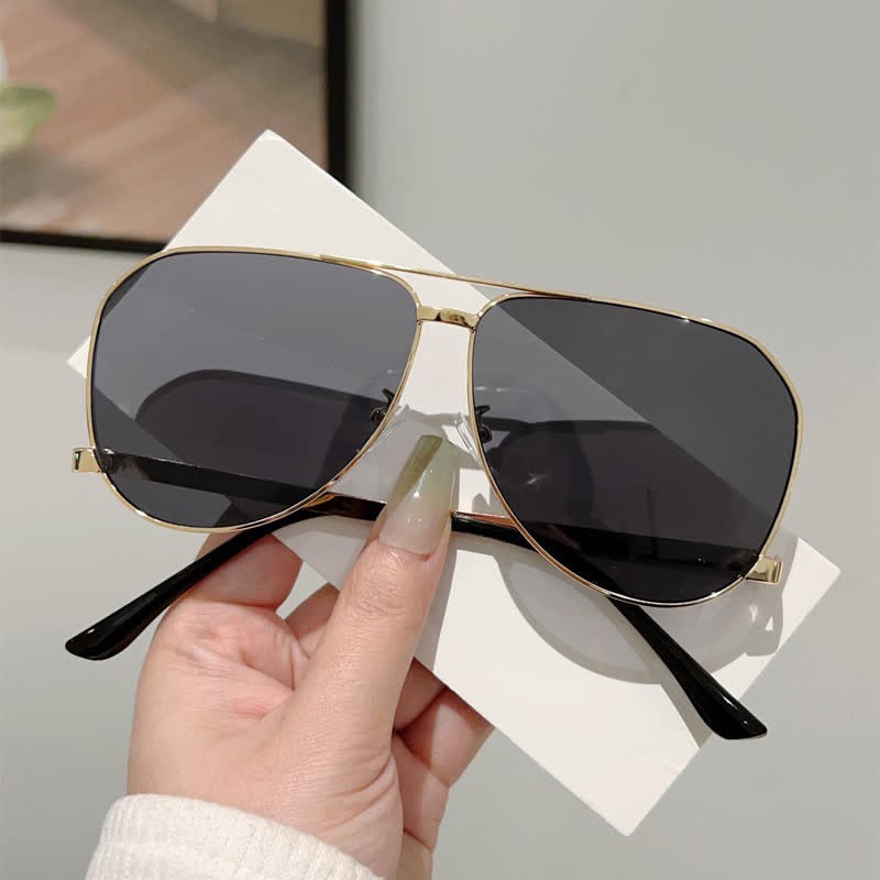Spykay™ SG60761 Double Bridges Metal Temples Aviator Sunglasses - Golden/Grey - image 2