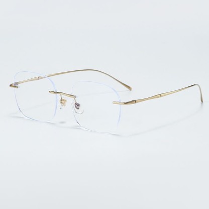 Spykay™ EG26850 Square Titanium Frame Anti-blue Light Hipster Rimless Glasses - Golden - image 9