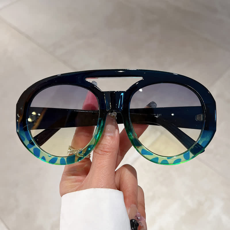 Spykay™ SG60741 Round Frame Double Bridges Oversized Aviator Sunglasses - Blue/Leopard Print - image 26