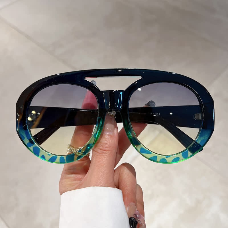 Spykay™ SG60741 Round Frame Double Bridges Oversized Aviator Sunglasses - Blue/Leopard Print - image 26