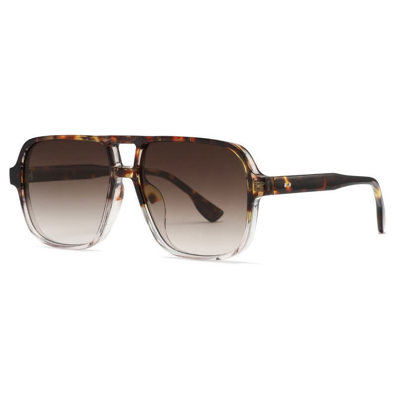Spykay™ SG60730 Double Bridges Square Frame Vintage Sunglasses - Leopard Print/Brown - image 2