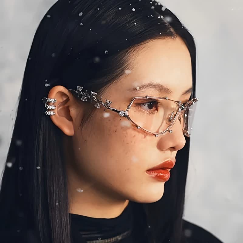 Spykay™ EG26751 Rhinestone Decor Geometric Frame Hipster Y2K Glasses - image 16