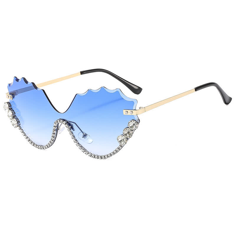 Spykay™ SG60838 Rhinestone Decor Wave Frame Oversized Rimless Sunglasses
