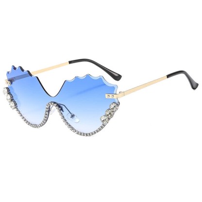 Spykay™ SG60838 Rhinestone Decor Wave Frame Oversized Rimless Sunglasses