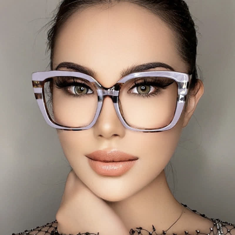 Spykay™ EG26771 Leopard Pattern Square Frame Oversized Glasses