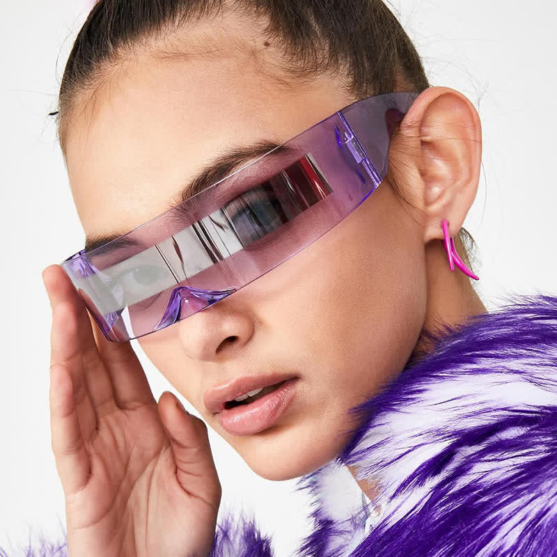 Spykay™ SG60721 Unisex Rectangle One-piece Frames Y2K Cyberpunk Sunglasses - Purple - image 22