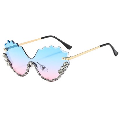 Spykay™ SG60838 Rhinestone Decor Wave Frame Oversized Rimless Sunglasses