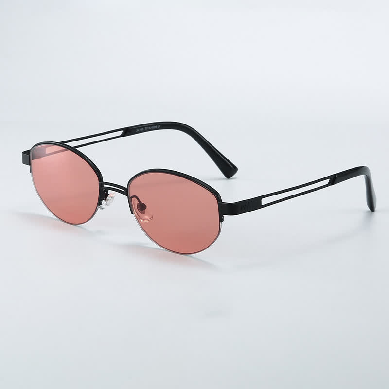 Spykay™ SG60778 Retro Fashion Oval Frame Hollow-out Temples Semi-Rimless Sunglasses with Nylon Lenses