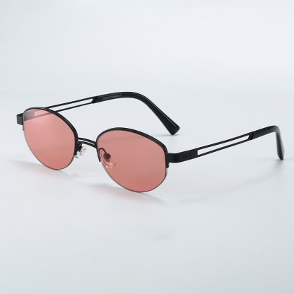 Spykay™ SG60778 Retro Fashion Oval Frame Hollow-out Temples Semi-Rimless Sunglasses with Nylon Lenses