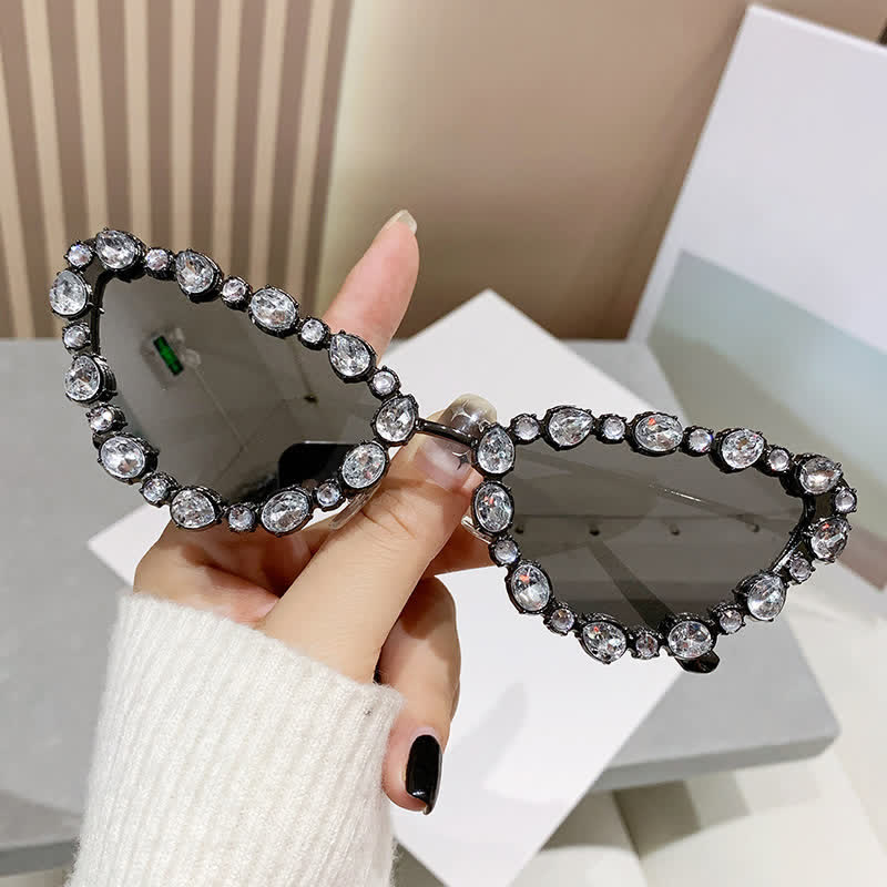 Spykay™ SG60894 Vintage-Retro Rhinestone Decor Cat-Eye Oversized Sunglasses