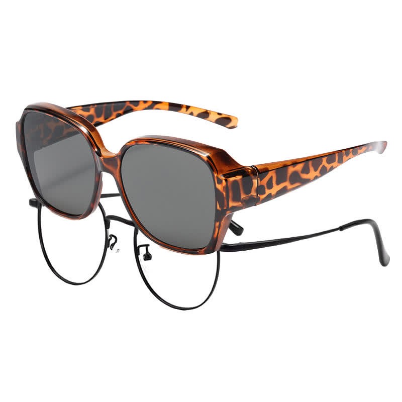 Spykay™ SG60859 Square Frame Polarized Driving Sunglasses Fit Over Glasses for Nearsighted People - Leopard/Grey - Polarized - image 23