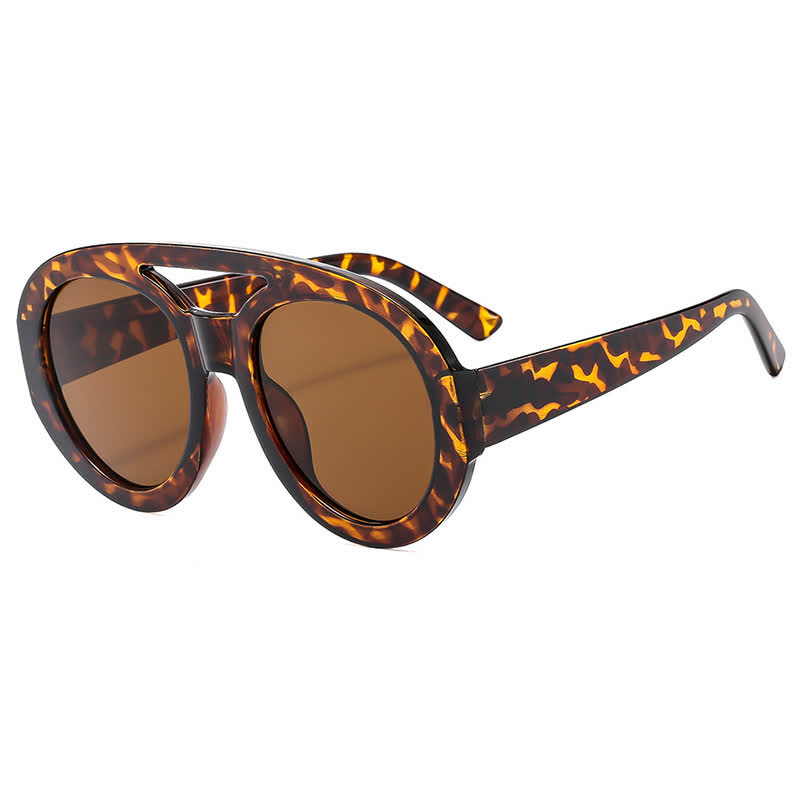 Spykay™ SG60741 Round Frame Double Bridges Oversized Aviator Sunglasses - Leopard Print - image 15