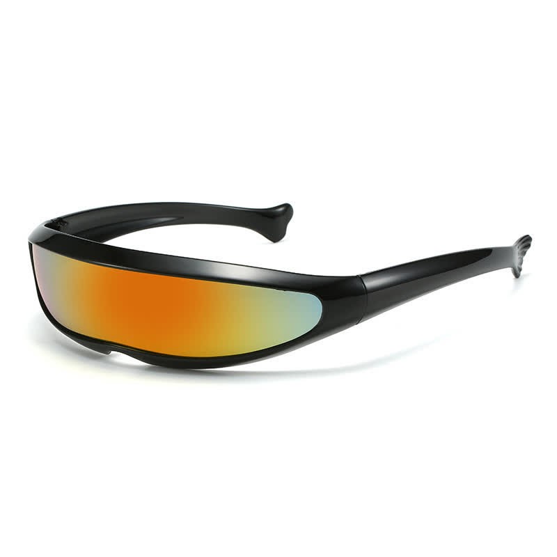 Spykay™ SG61011 One-piece Color Mirror Lens Monolens Cyclops Robotic Futuristic Narrow Y2K Punk Sunglasses - Black/Yellow - image 9