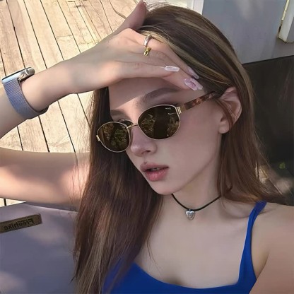 Spykay™ SG60768 Unisex Oval Frame Retro Sunglasses with Nylon Lense - Golden/Brown - image 1