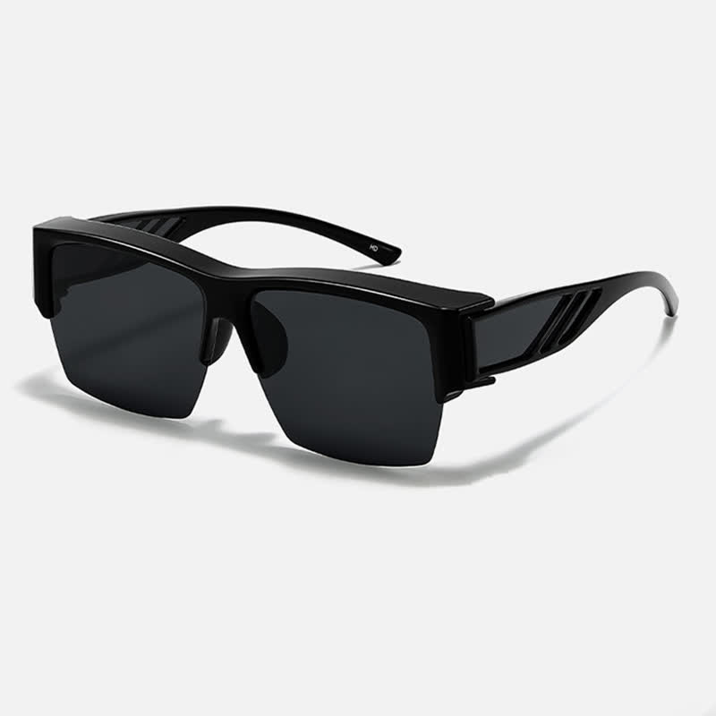 Spykay™ SG60954 Semi-Rimless Polarized Square Driving Sunglasses Fit Over Glasses for Women Men - Glossy Black - image 5