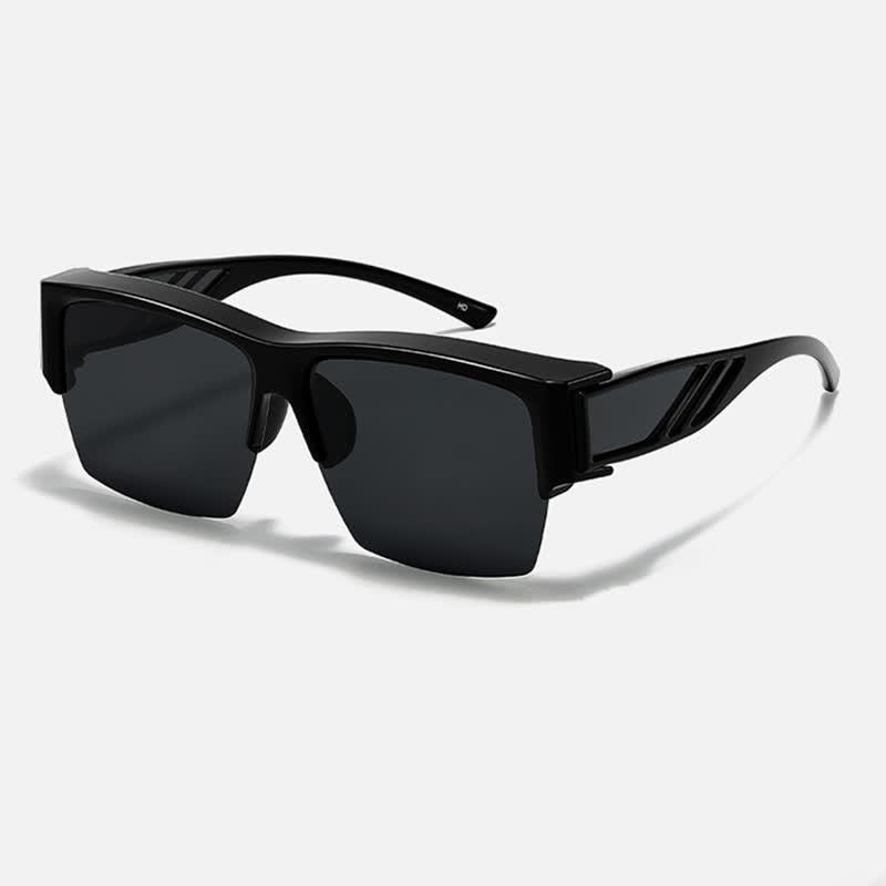Spykay™ SG60954 Semi-Rimless Polarized Square Driving Sunglasses Fit Over Glasses for Women Men - Glossy Black - image 5
