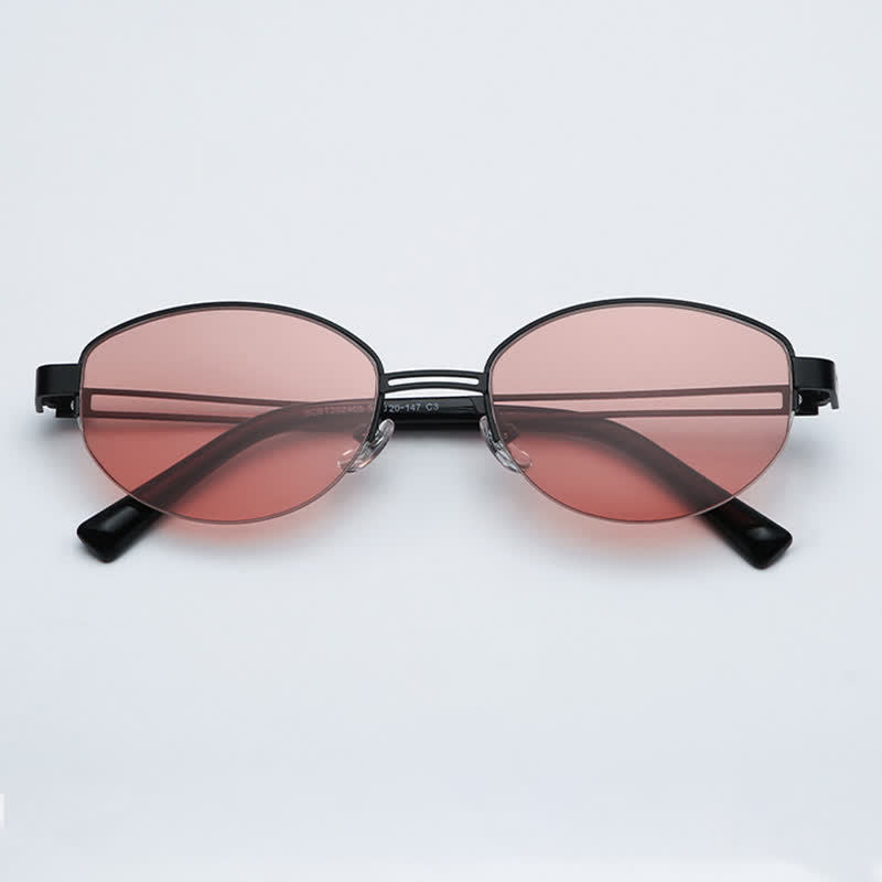 Spykay™ SG60778 Retro Fashion Oval Frame Hollow-out Temples Semi-Rimless Sunglasses with Nylon Lenses