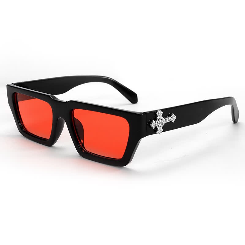 Spykay™ SG61019 Unsiex Rhinestone Cross Decor Square Frame Sunglasses - Black/Red - image 10