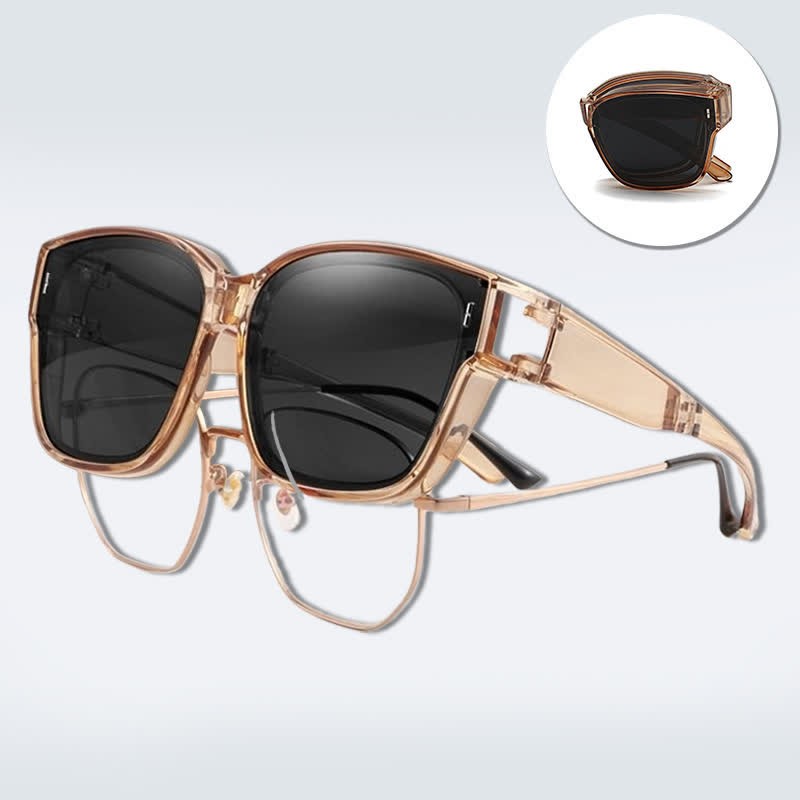 Spykay™ SG60956 Fit Over Glasses Square Frame Foldable Sunglasses for Women Men - Brown/Grey - image 11