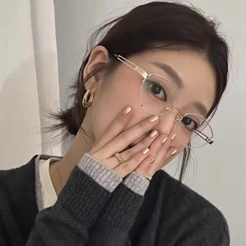 Spykay™ EG26704 Oval Titanium Frame Hollow-out Temples Anti-blue Light Fashion Glasses