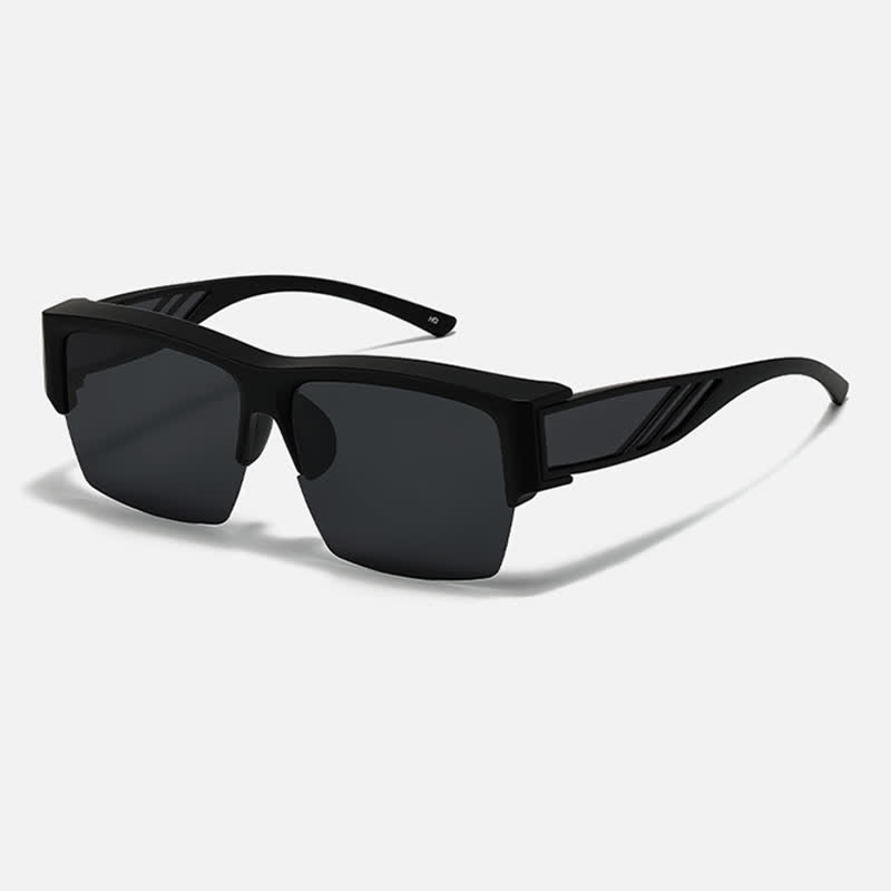 Spykay™ SG60954 Semi-Rimless Polarized Square Driving Sunglasses Fit Over Glasses for Women Men - Matte Black - image 7