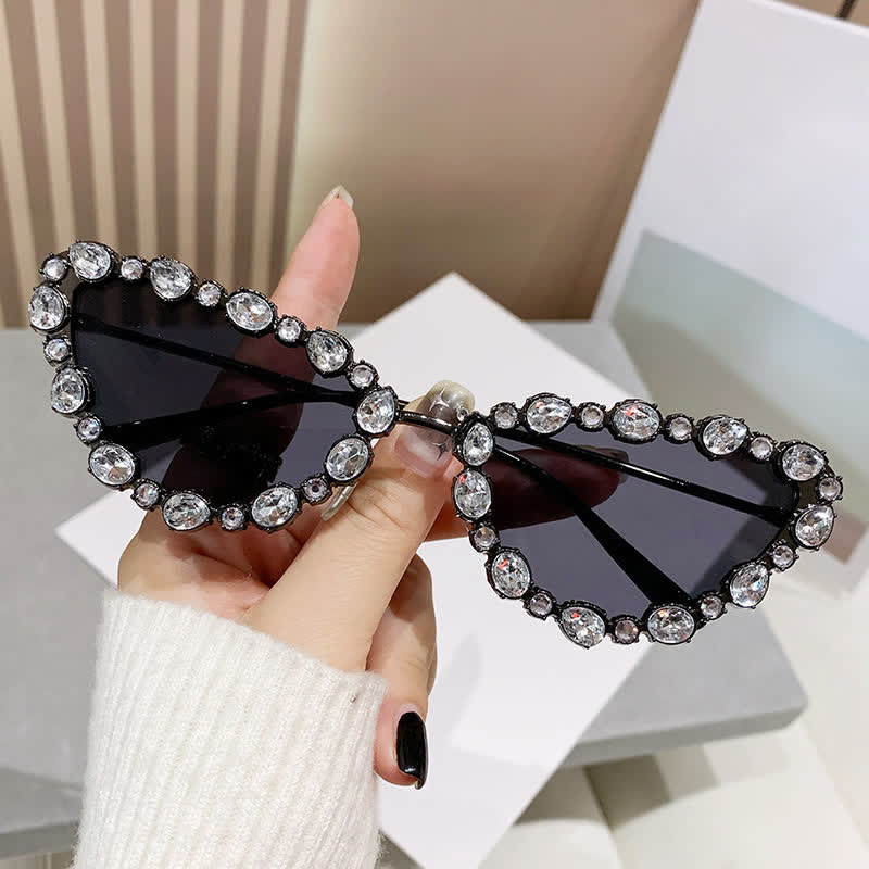 Spykay™ SG60894 Vintage-Retro Rhinestone Decor Cat-Eye Oversized Sunglasses