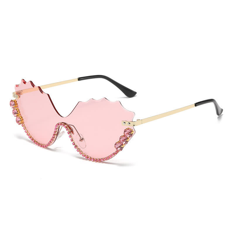Spykay™ SG60838 Rhinestone Decor Wave Frame Oversized Rimless Sunglasses