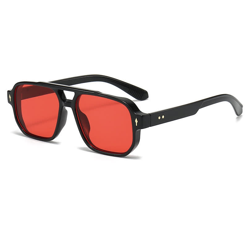Spykay™ SG61003 Square Frame Double Bridges Vintage Arrow Sunglasses - Black/Red - image 8