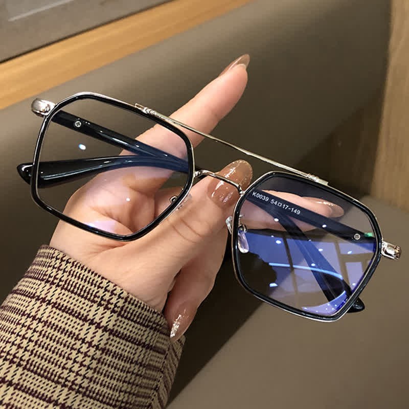 Spykay™ EG26920 Unsiex Square Frame Anti-blue Light Double Bridges Retro Glasses - Black/Golden - image 9