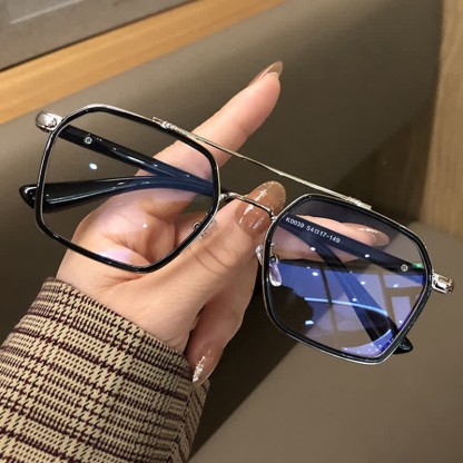 Spykay™ EG26920 Unsiex Square Frame Anti-blue Light Double Bridges Retro Glasses - Black/Golden - image 9