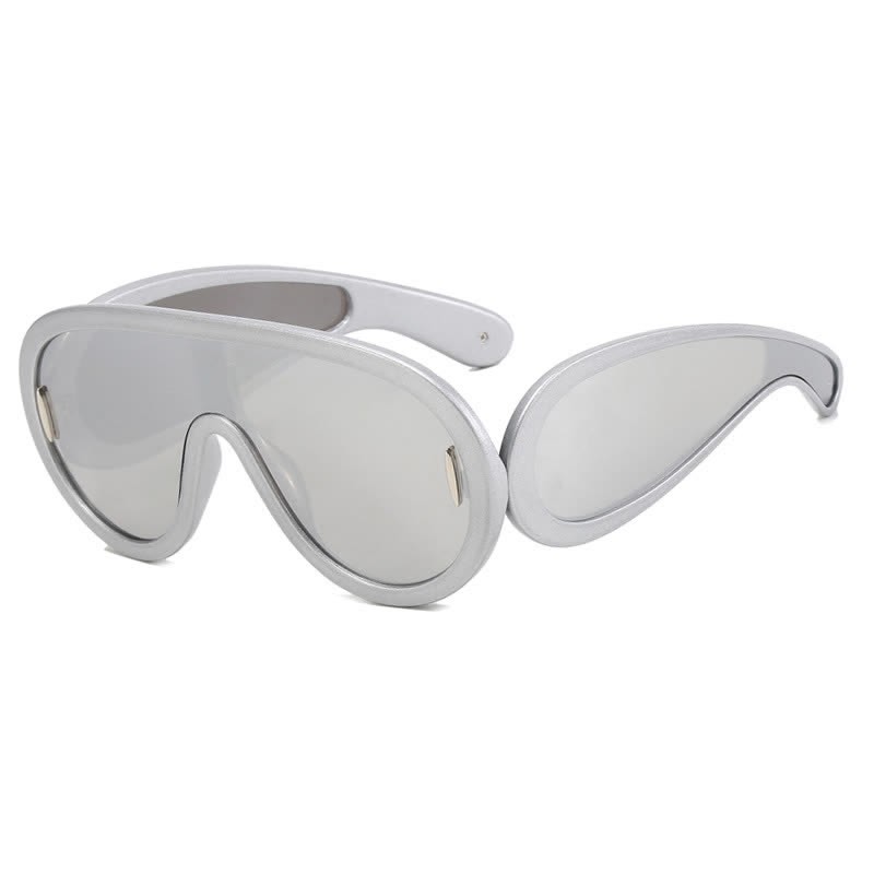 Spykay™ SG61002 Steampunk One-piece Frame Oversized Mirrored Sunglasses - Silver - image 23