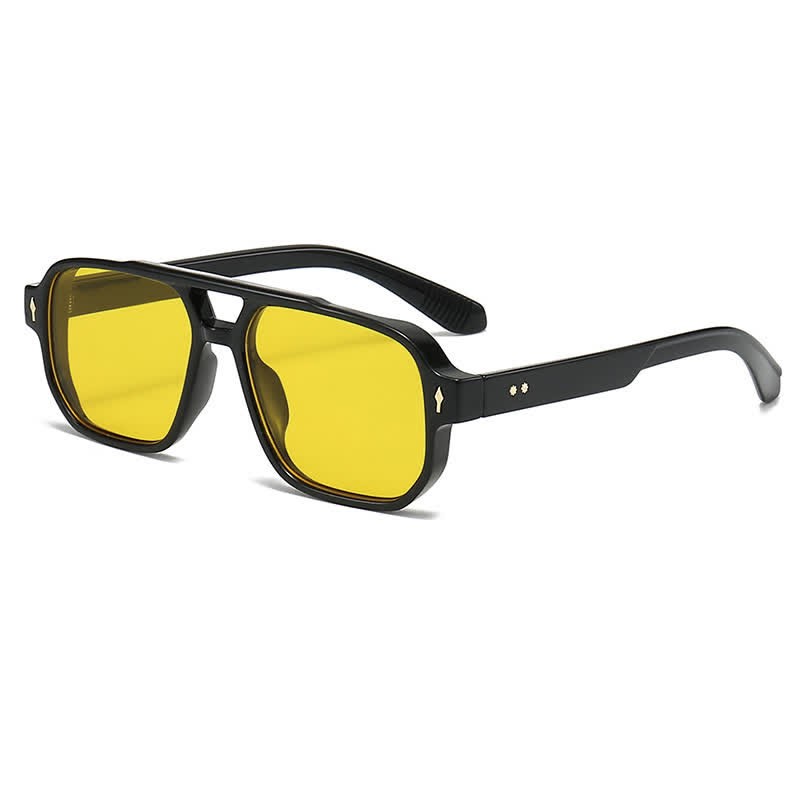 Spykay™ SG61003 Square Frame Double Bridges Vintage Arrow Sunglasses - Black/Yellow - image 16
