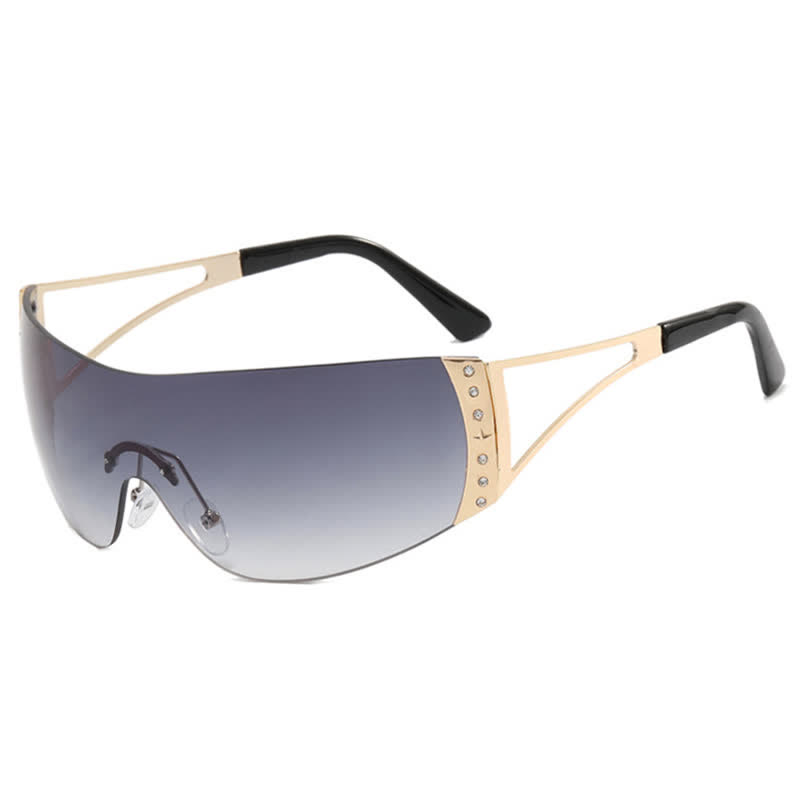 Spykay™ SG60852 Y2K Vintage Rhinestone Decor One-piece Rimless Hipster Sunglasses