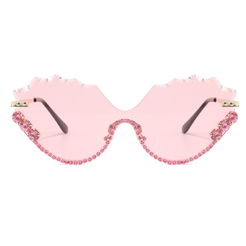 Spykay™ SG60838 Rhinestone Decor Wave Frame Oversized Rimless Sunglasses