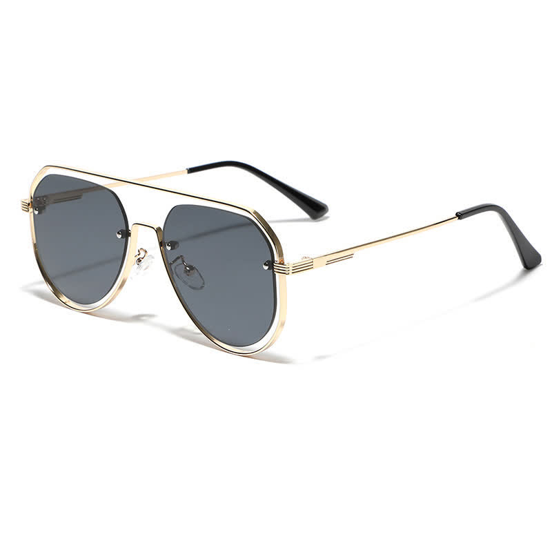 Spykay™ SG60848 Vintage Double Bridges Hollow-out Aviator Sunglasses - Grey/Golden - image 6