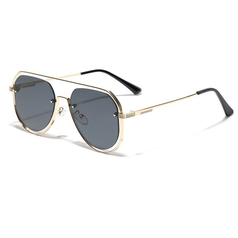 Spykay™ SG60848 Vintage Double Bridges Hollow-out Aviator Sunglasses - Grey/Golden - image 6