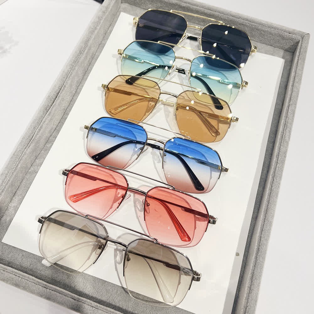 Spykay™ SG61052 Trendy Retro Semi-Rimless Double Bridges Aviator Sunglasses - image 3