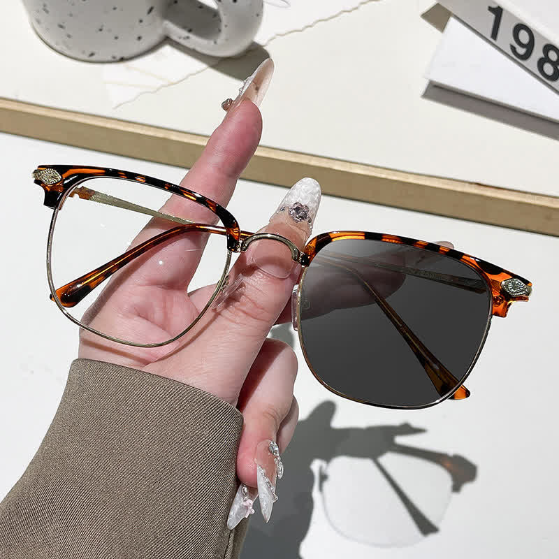 Spykay™ SG60994 Unisex Retro Square Frame Anti-blue Light Browline Photochromic Sunglasses - Tortoise Shell - image 7